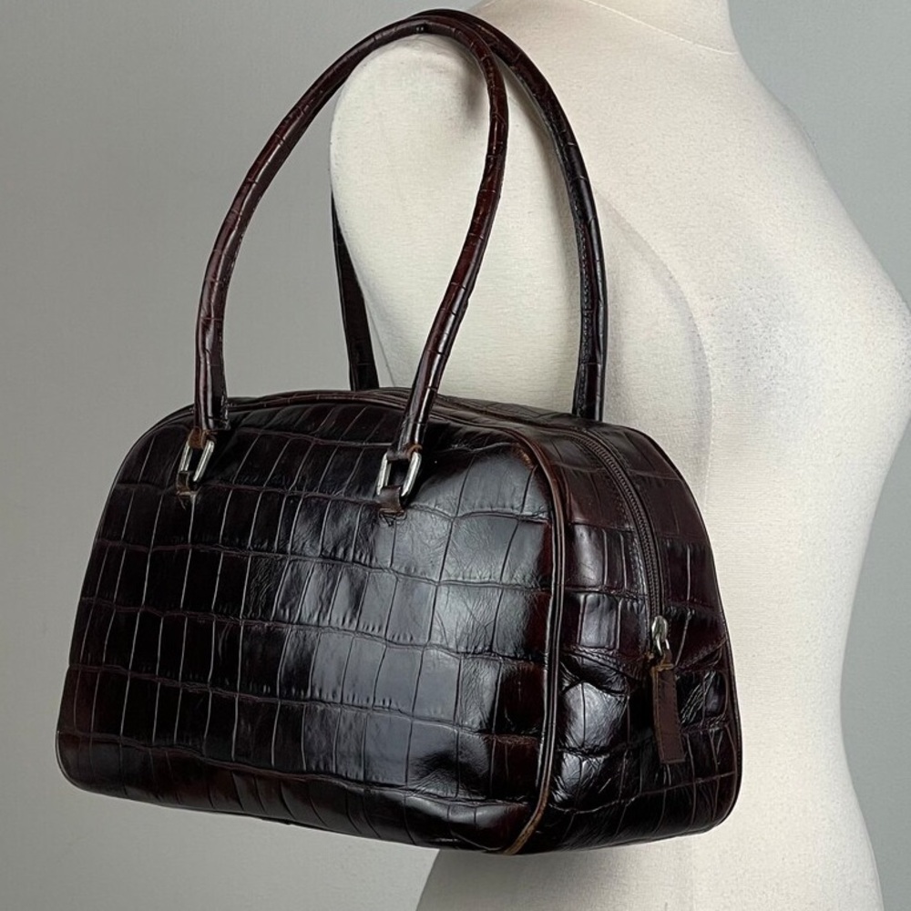 Vintage Besozzi Franco Brown/Black Leather Bag with Embossed Crocodile Pattern